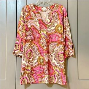 Jude Connally Paisley Tunic Mini Dress JudeCloth Stretch Pink Womens Size Medium